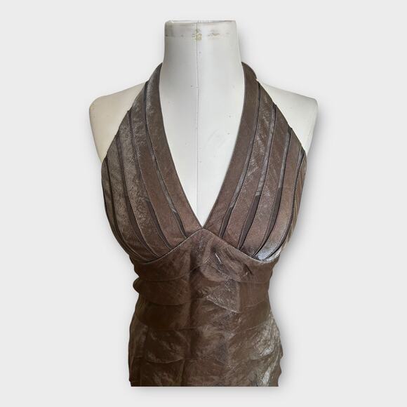 Vintage Y2K Cache Metallic Halter Mini Dress Womens size 6 Bodycon Glam Cocktail - Picture 7 of 11